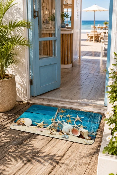 Esnature Deniz Kumsal Deniz Yıldızlı Mavi Kapı Önü Paspası 45x70 Cm ürün görseli 1