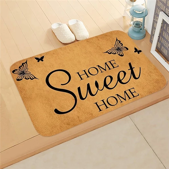 Esnature Evim Evim Güzel Evim Home Sweet Home Kahverengi Kapı Önü Paspası 45x70 Cm ürün görseli 1