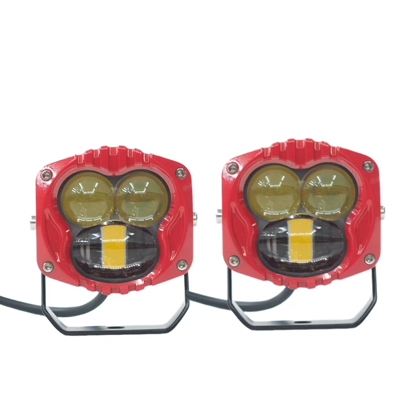 Space Offroad sis lambası 7.3 x 6.8 x 6.8 cm sarı-beyaz kırmızı çerçeve 12-30v set/  LASS369-1 ürün görseli 1
