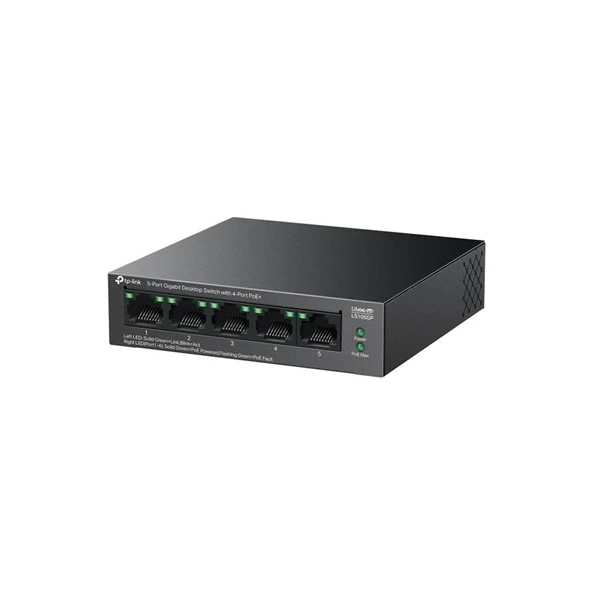 TP-LINK LS105GP 4 PORT GIGABIT + 1 PORT RJ45 UPLINK POE 65W 250 METRE POE MESAFE METAL KASA SWITCH ürün görseli 1