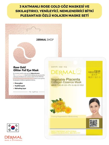 3 Katmanlı Rose Gold Göz Maskesi ve Sıkılaştırıcı, Yenileyici, Nemlendirici Bitki Plesantası Özlü Kolajen Maske Seti ürün görseli 1