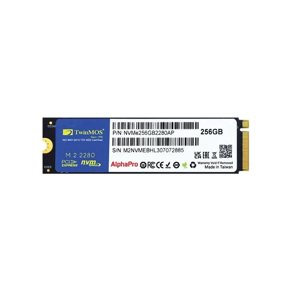 256 GB TWINMOS M.2 PCIE NVME 3600/3250 NVMe256GB2280AP ürün görseli 1