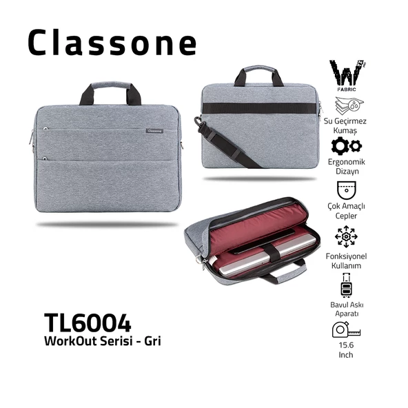 CLASSONE WORKOUT TL6004 15.6'' GRİ NOTEBOOK ÇANTASI ürün görseli 1
