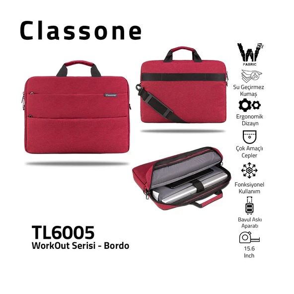 CLASSONE WORKOUT TL6005 15.6'' BORDO NOTEBOOK ÇANTASI - Resim 3