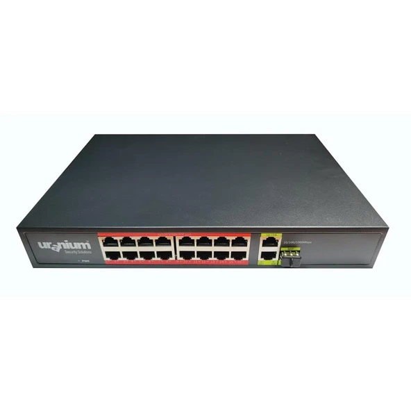 URANIUM POE-G1621SFP-300W 16 PORT GIGABIT+2XGB RJ45+1XSFP UPLINK POE RACKMOUNT SWITCH (REALTEK CHIPSET) ürün görseli 1