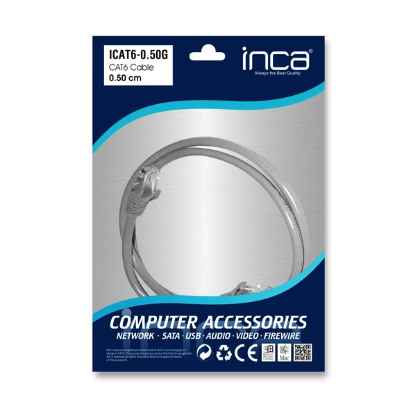 INCA ICAT6-0,50G 0,50MT 24AWG CAT6 UTP PATCH KABLO GRİ ürün görseli 1