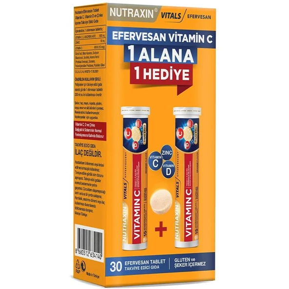 Nutraxin Vitamin C-D-Zinc 15 Efervesan Tablet 1 Alana 1 Bedava ürün görseli 1