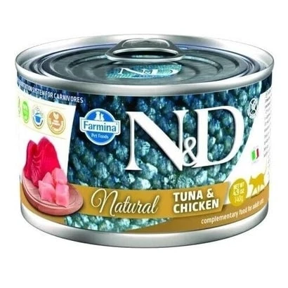 N&D Natural Ton Balıklı ve Tavuklu 140 gr Yetişkin Konserve Kedi Maması ürün görseli 1