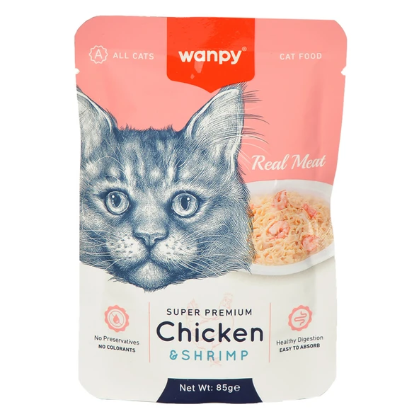 Wanpy 85 gr Pouch Tavuklu & Karidesli Yaş Kedi Maması ürün görseli 1