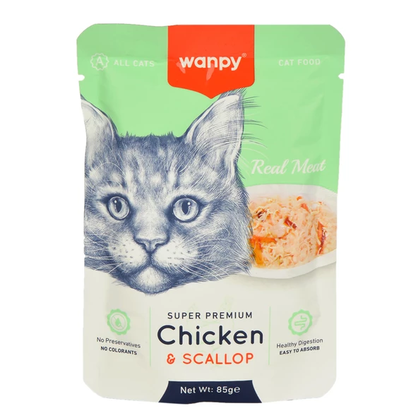 Wanpy 85 gr Pouch Tavuklu & Deniz Taraklı Yaş Kedi Maması ürün görseli 1