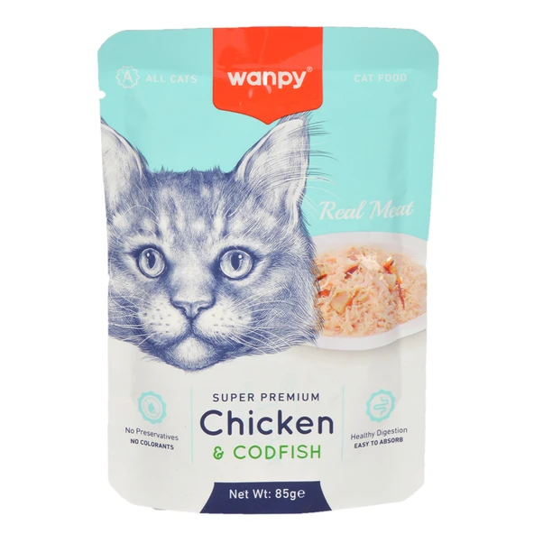 Wanpy 85 gr Pouch Tavuklu & Morina Balıklı Yaş Kedi Maması ürün görseli 1