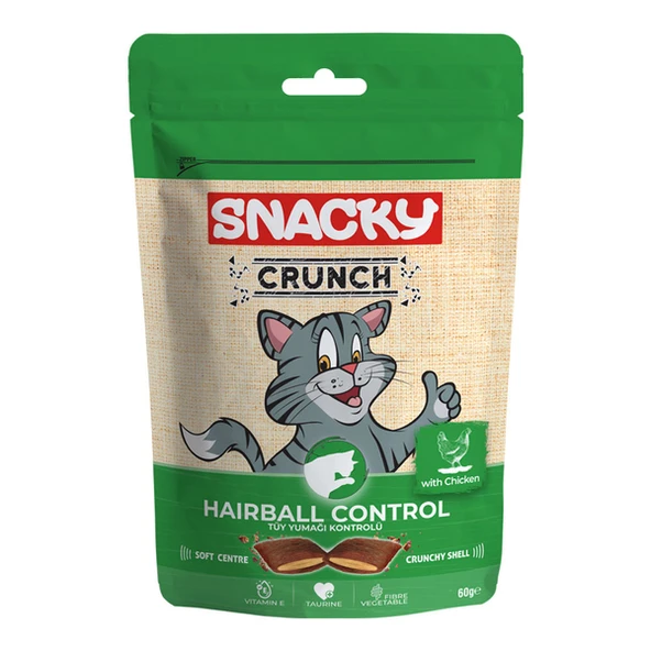 Snacky Crunch Hairball Control Tüy Yumağı Kontrolü için Tavuklu Kedi Ödül Maması 60gr ürün görseli 1