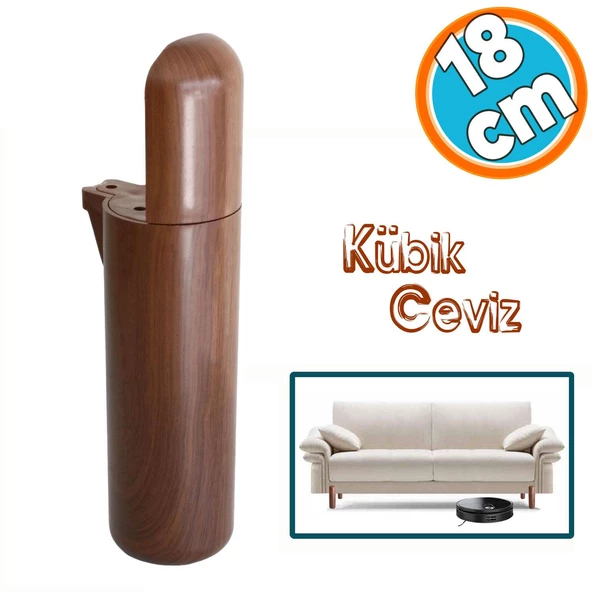 Mobilya Yükseltici Kanepe TV Ünitesi Koltuk Ayağı Baza Ayakları Ahşap Desenli Kahverengi Ceviz 18 cm ürün görseli 1