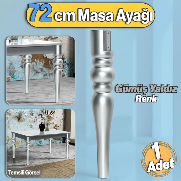 Marina Masa Dresuar Ayağı 72 cm Plastik Ayak Gümüş Gri Mutfak Yemek Masası Mobilya Ayakları Gümüş ürün görseli 1