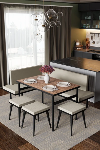 Wood House PAMİR KÖŞE TAKIMI BEJ-CEVİZ  (MUTFAK,BAHÇE,BALKON,OTURMA ODASI) ürün görseli 1