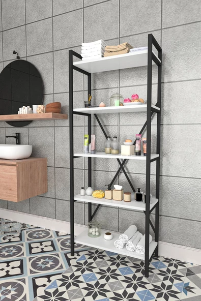 Wood House Beyaz Açelya Çok Amaçlı Banyo Rafı ürün görseli 1