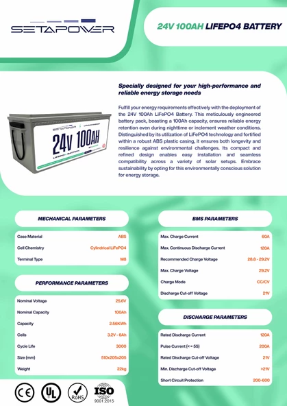 Setapower 24V 100Ah LiFePO4 Akü - Resim 2