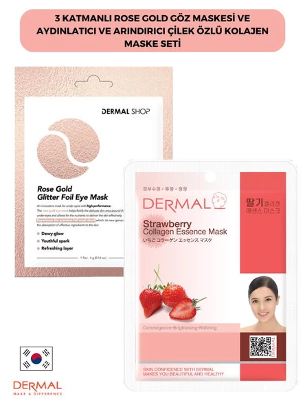 3 Katmanlı Rose Gold Göz Maskesi ve Aydınlatıcı Ve Arındırıcı Çilek Özlü Kolajen Maske Seti ürün görseli 1