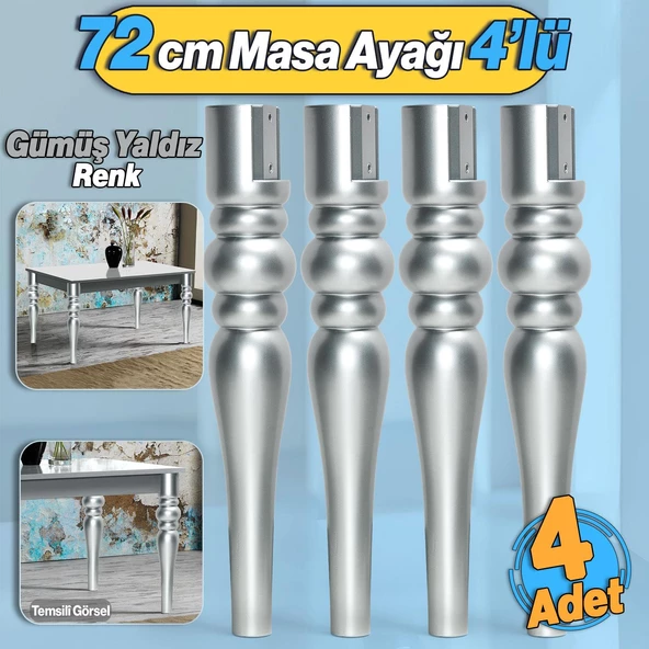 4 Adet Marina Masa Dresuar Ayağı 72 cm Plastik Ayak Gümüş Gri Mutfak Yemek Masası Mobilya Ayakları ürün görseli 1