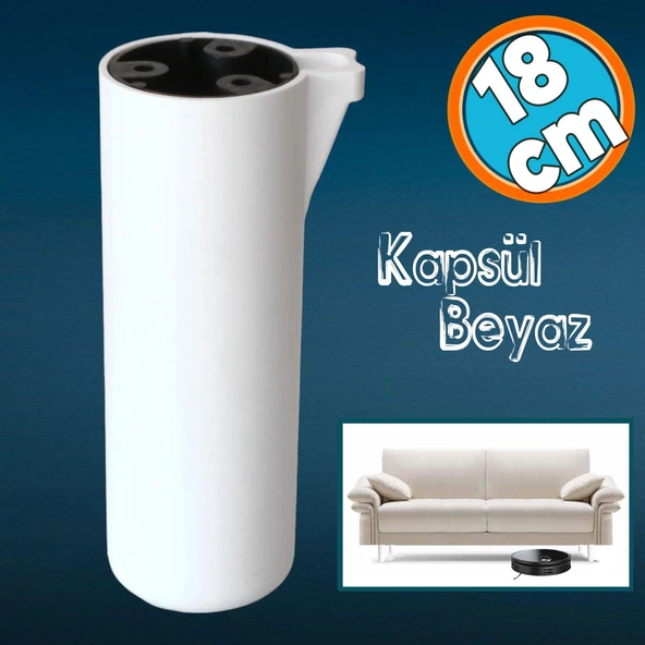 Mobilya Yükseltici Kapsül Ayak Sehpa Kanepe TV Ünitesi Koltuk Ayağı Baza Ayakları Mat Beyaz 18 cm ürün görseli 1