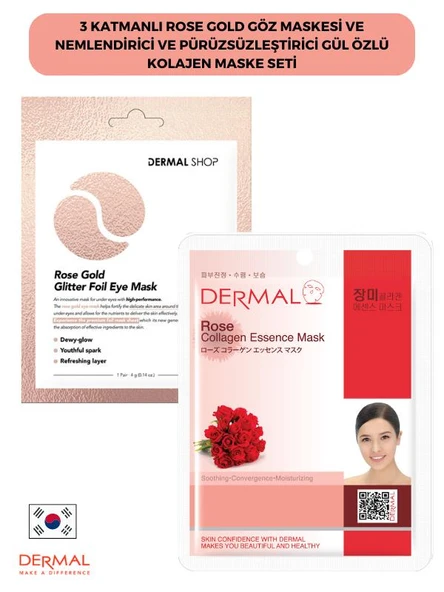 3 Katmanlı Rose Gold Göz Maskesi ve Nemlendirici Ve Pürüzsüzleştirici Gül Özlü Kolajen Maske Seti ürün görseli 1