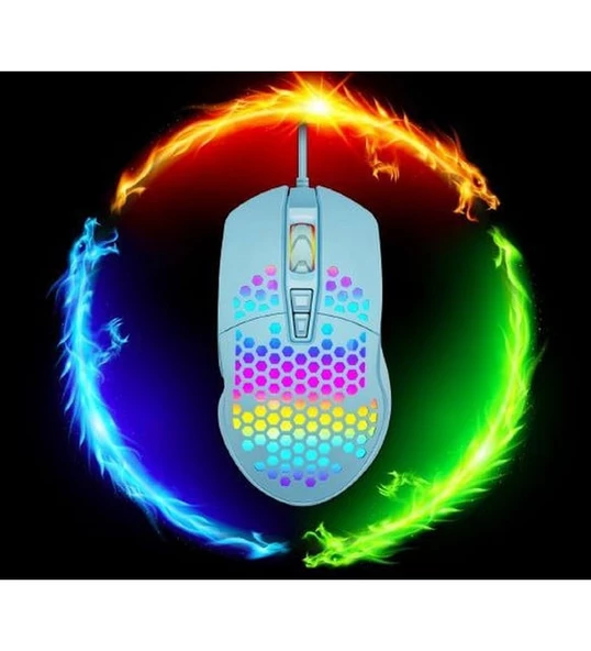 ProZone G88 RGB Gamin Mouse Petek Örgülü 6400 DPI RGB Oyuncu Faresi Mavi ürün görseli 1
