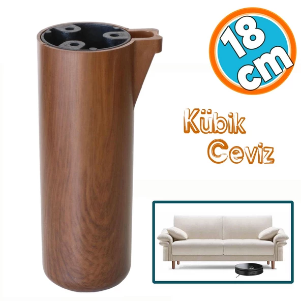 Mobilya Kapsül Ayak Yükseltici Kanepe TV Ünitesi Koltuk Ayağı Baza Ayakları Kübik Ceviz 18 cm ürün görseli 1