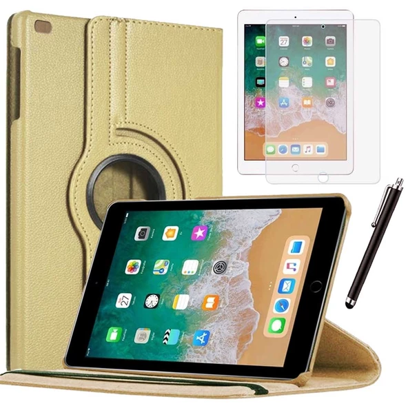 Apple iPad 5 Nesil / 6 Nesil Kılıf Ekran Koruyucu Ve Kalem Set Gold ürün görseli 1