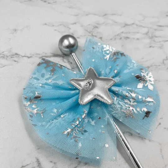 Pasta Üstü Çubuklu Tüllü Yıldız Süs Mavi 23 cm ürün görseli 1