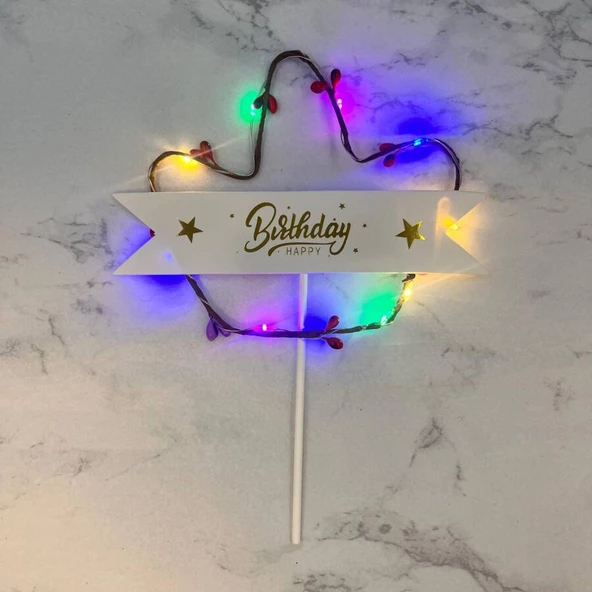 Lüks Pasta Üstü Çubuklu Happy Bırthday Cipsolu Işıklı 21 cm ürün görseli 1