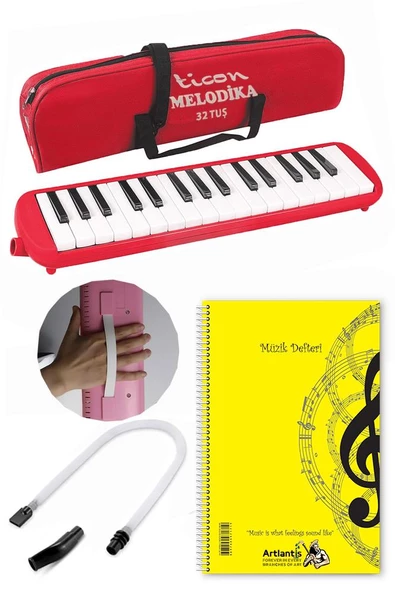 Melodika 32 Tuşlu Kırmızı Bez Çantalı 1 Adet Müzik Defteri A4 Plastik Kapak 40 Yaprak Spralli 1 Adet Hortumlu Melodika Askılı Taşıma Kulplu Okul Öğrenci ürün görseli 1