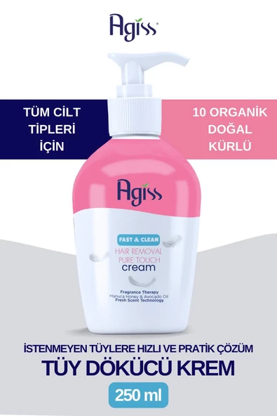 AGISS Tüy Dökücü Krem Losyon 10 Doğal Kürlü E-vitaminli Tüy Azaltıcı Etkili 250 ml Unisex ürün görseli 1