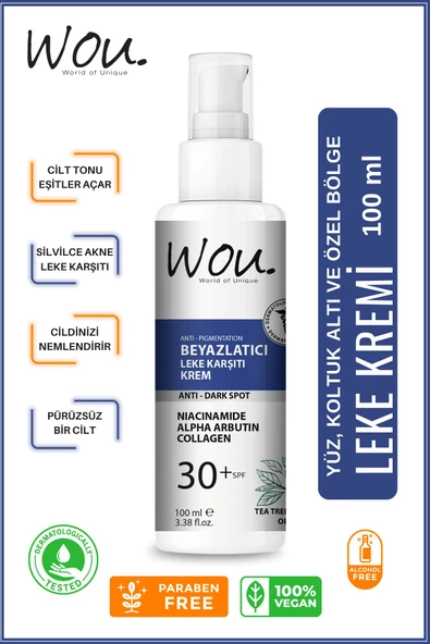 WOU World of Unique Anti Dark Spot Beyazlatıcı Leke Karşıtı, Niacinamide ,alpha Arbutin, Collagen Krem Spf30 100ml ürün görseli 1