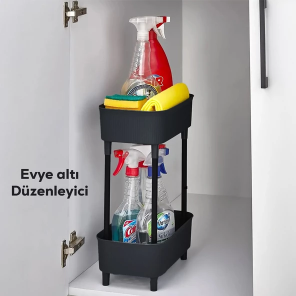1130 İki Katlı Raf - Çok Amaçlı 2 Katlı Evye Altı Düzenleyici Dolap Içi Tezgah Altı Organizer ürün görseli 1