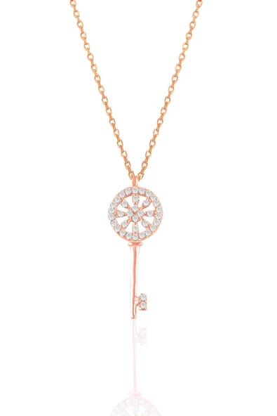 Gümüş rose zirkon taşlı anahtar kolye SGTL10930ROSE ürün görseli 1