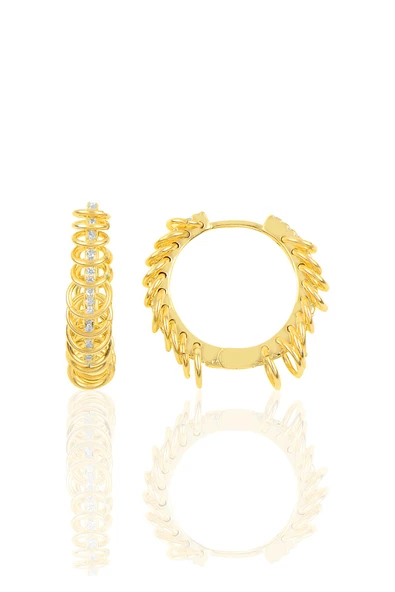 Gümüş altın yaldızlı zirkon taşlı çılgın halkalar küpe SGTL10259GOLD ürün görseli 1