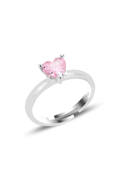 Gümüş rodyumlu pembe taşlı brilliant ayarlamalı kalp yüzük SGTL12526PEMBE ürün görseli 1