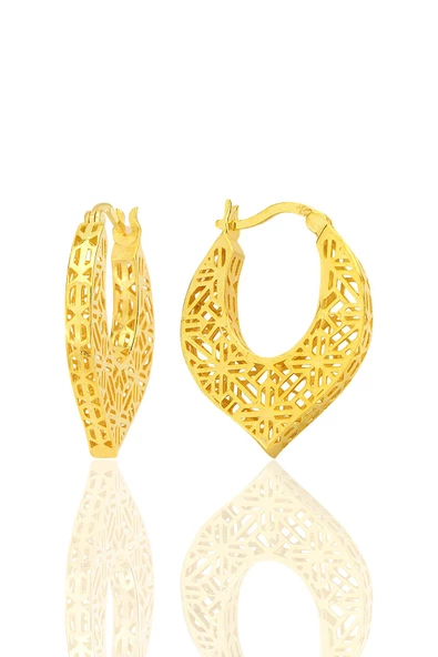 Gümüş altın yaldızlı özel işçilikli füzyon oval küpe SGTL12542GOLD ürün görseli 1