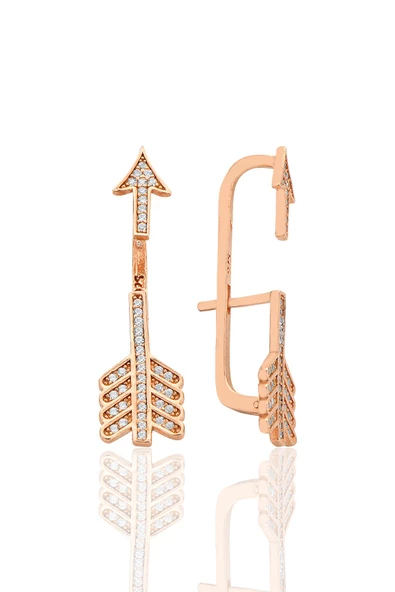 Gümüş rose zirkon taşlı ok modeli tasarım hayalet küpe SGTL12549ROSE ürün görseli 1