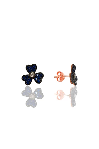 Gümüş rose safir taşlı üç yapraklı yonca küpe SGTL12572LACIVERT ürün görseli 1
