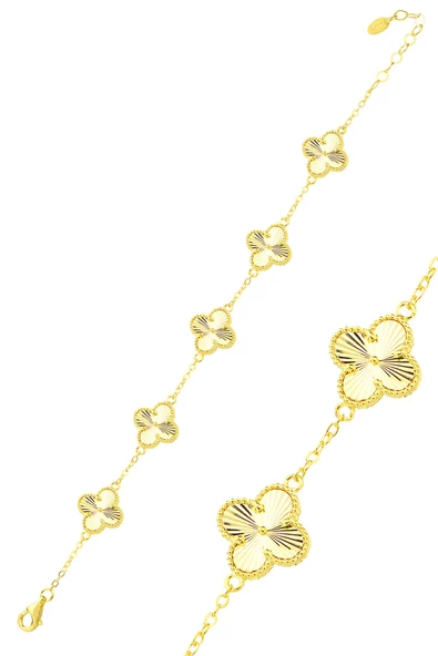 Gümüş altın yaldızlı lazerli tasarım yonca bileklik SGTL12560GOLD ürün görseli 1