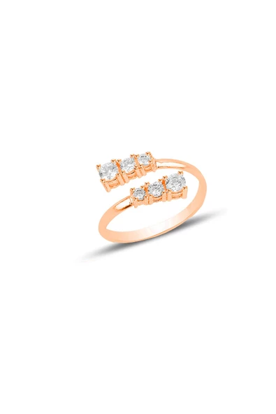 Gümüş rose zirkon taşlı üstten ayarlamalı pırıltı yüzük SGTL12574ROSE ürün görseli 1