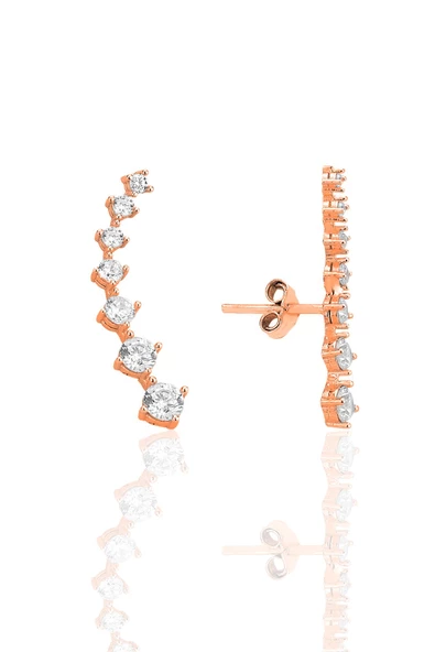 Gümüş rose zirkon yedi taşlı pırıltı küpe SGTL12575ROSE ürün görseli 1
