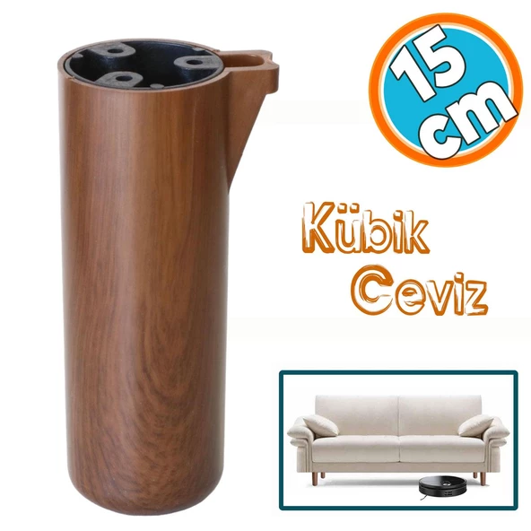 Mobilya Kapsül Ayak Yükseltici Kanepe TV Ünitesi Koltuk Ayağı Baza Ayakları Kübik Ceviz 15 cm ürün görseli 1