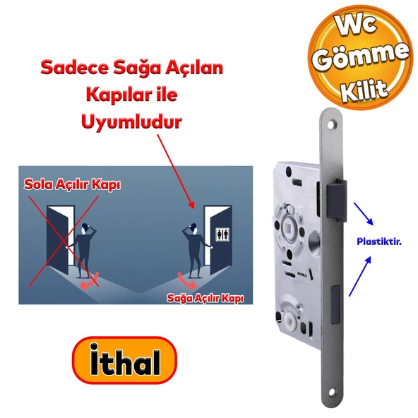 Kapı PVC Ahşap WC Banyo Gömme Sol Kilit Gövde Kilidi Silindirsiz Barelsiz Kilitli Kapılar İçin ürün görseli 1