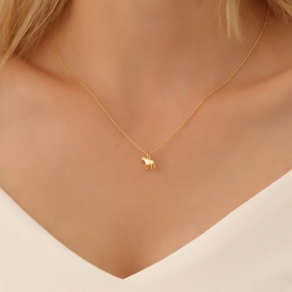 14 Ayar Altın Kaplama Mini At Figürlü Gümüş Kolye – Minimal Hayvan Tasarım - CN00345 ürün görseli 1
