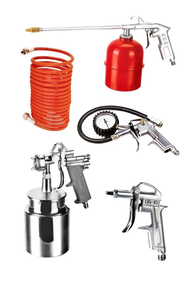 Max Extra Voylet 5 Parça Havalı Alet Seti Boya Tabancası Ve Sprel Hava Hortumları Jaklı Full Set ürün görseli 1