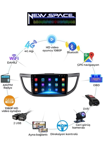 HONDA CRV  Uyumlu NEW ANDROİD 2GB RAM 32GB ROM CARPLAY NACİGASYON MULTİMEDYA ürün görseli 1