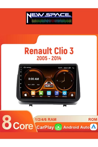 RENAULT CLİO 3 ANDROİD 4GB RAM 64GB ROM 8 ÇEKİRDE CARPLAY MULTİMEDYA ürün görseli 1