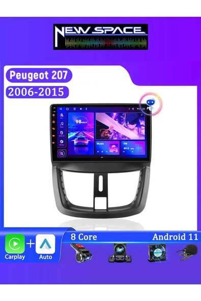 PEUGEOT 207 ANDROİD 2GB RAM 32GB ROM CARPLAY NAVİGASYON MULTİMEDYA ürün görseli 1